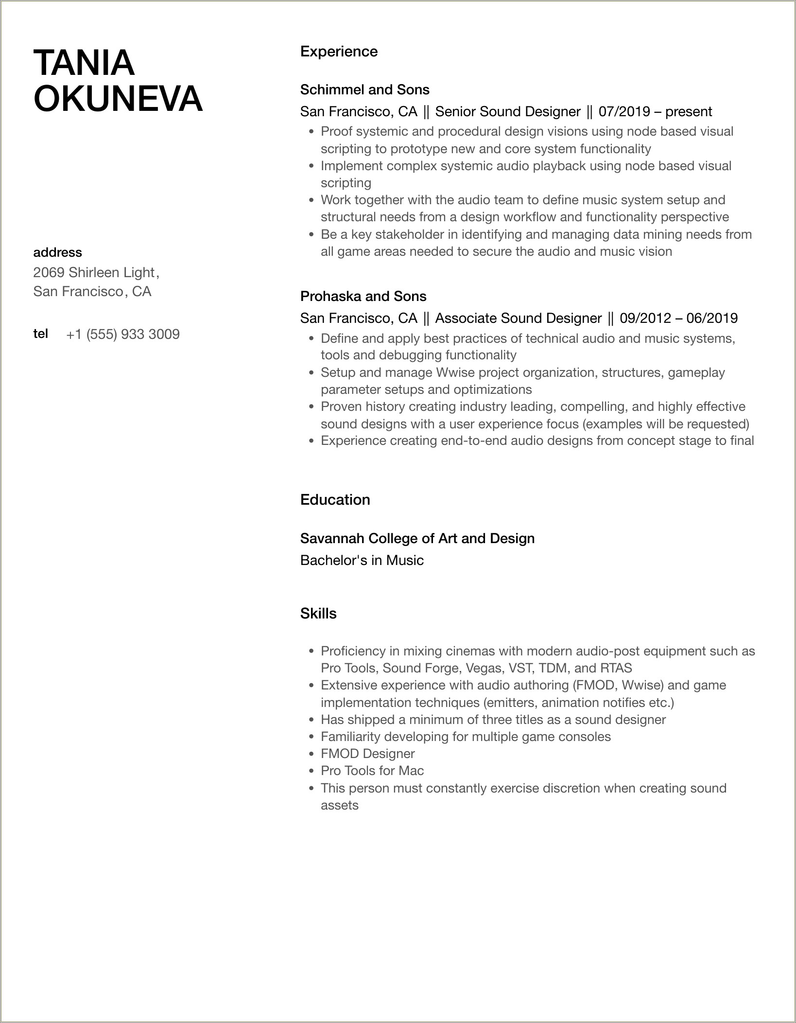 Skill To Put On A Sound Design Resume