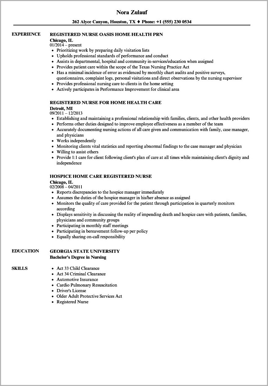 Skilled Nursing Facility Registered Nurse Resume