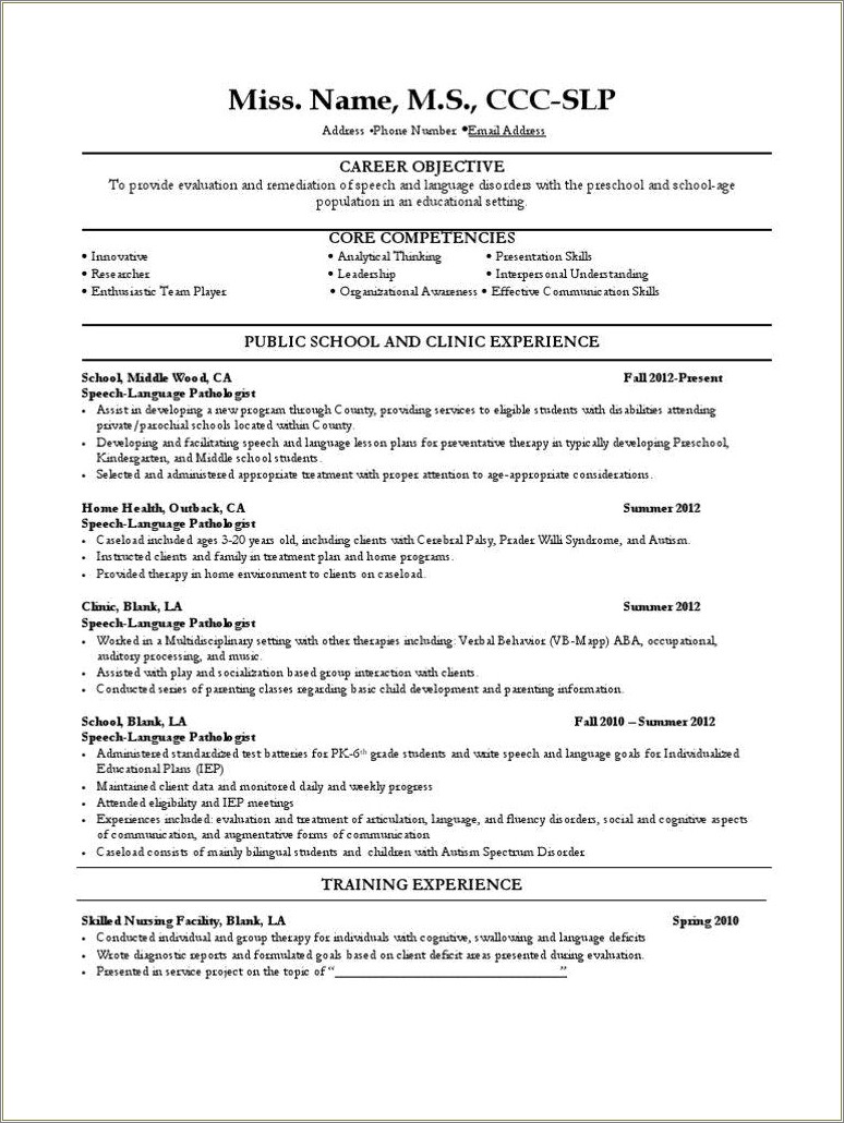 Skilled Nursing Facility Speech Pathology Resume