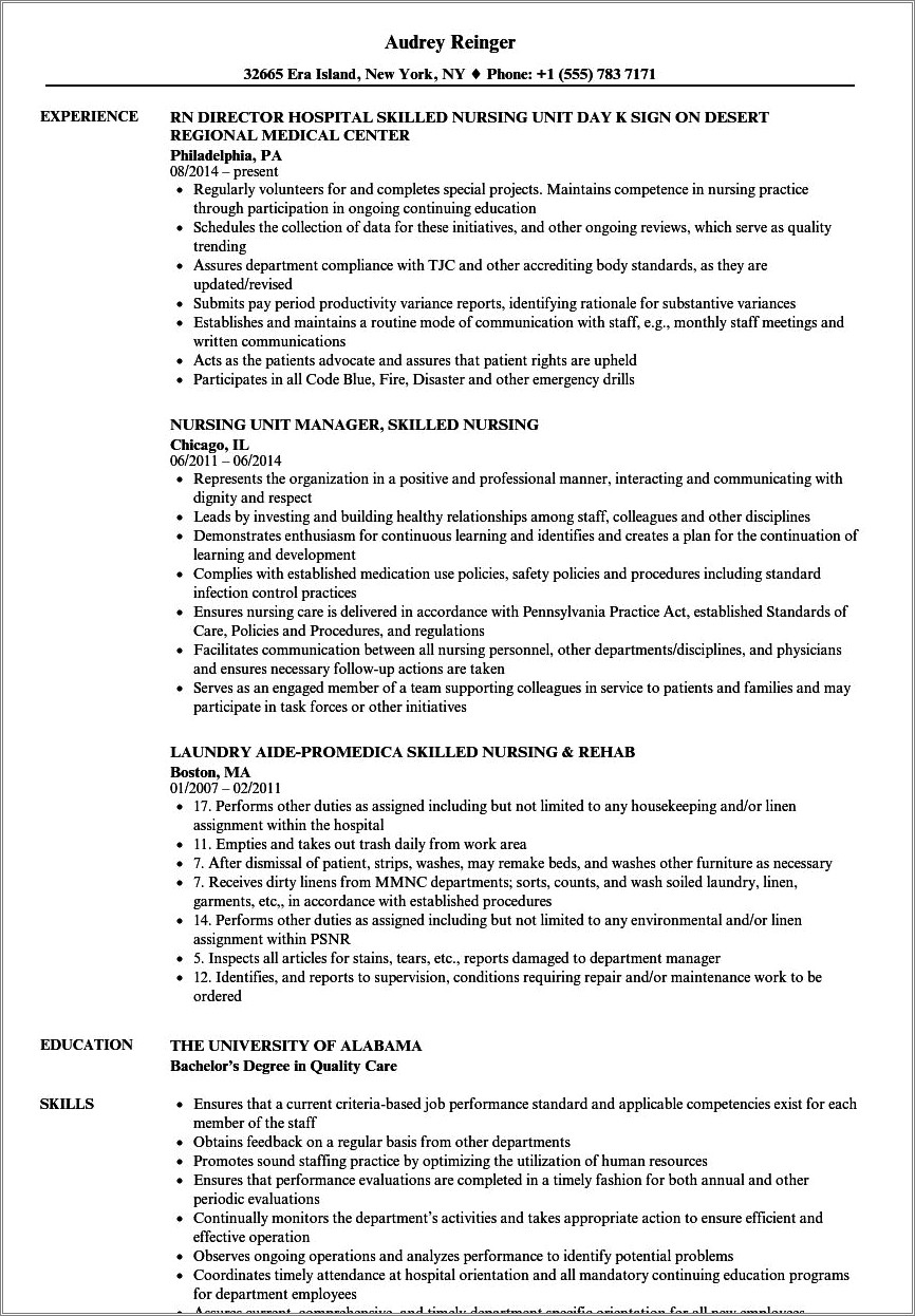 Skilled Rehab Nurse Job Description For Resume