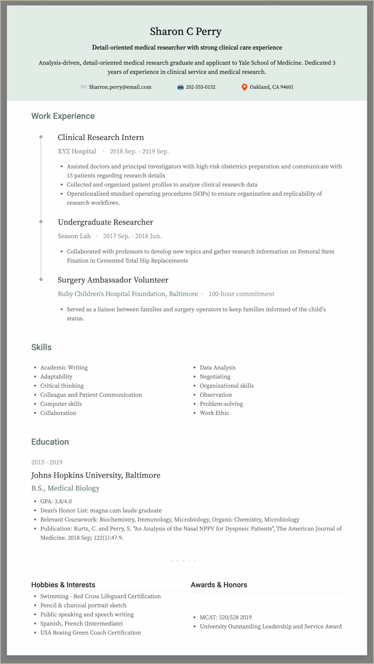 Skills And Abilites For Medical School Resume