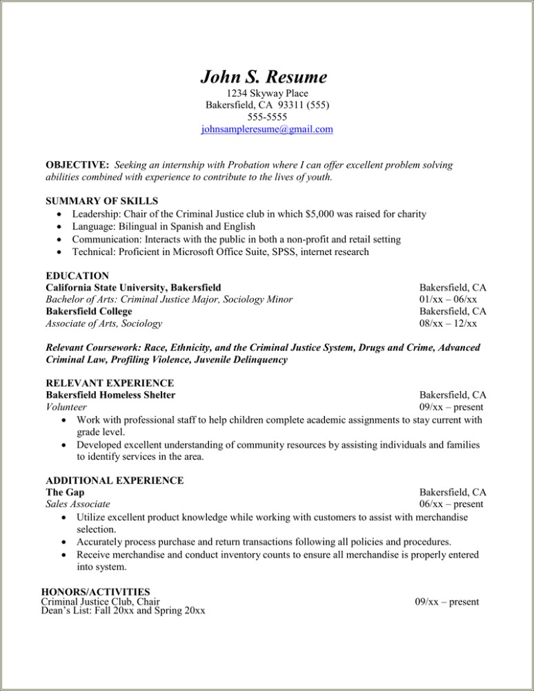 Skills And Abilites For Resume For Criminal Justice