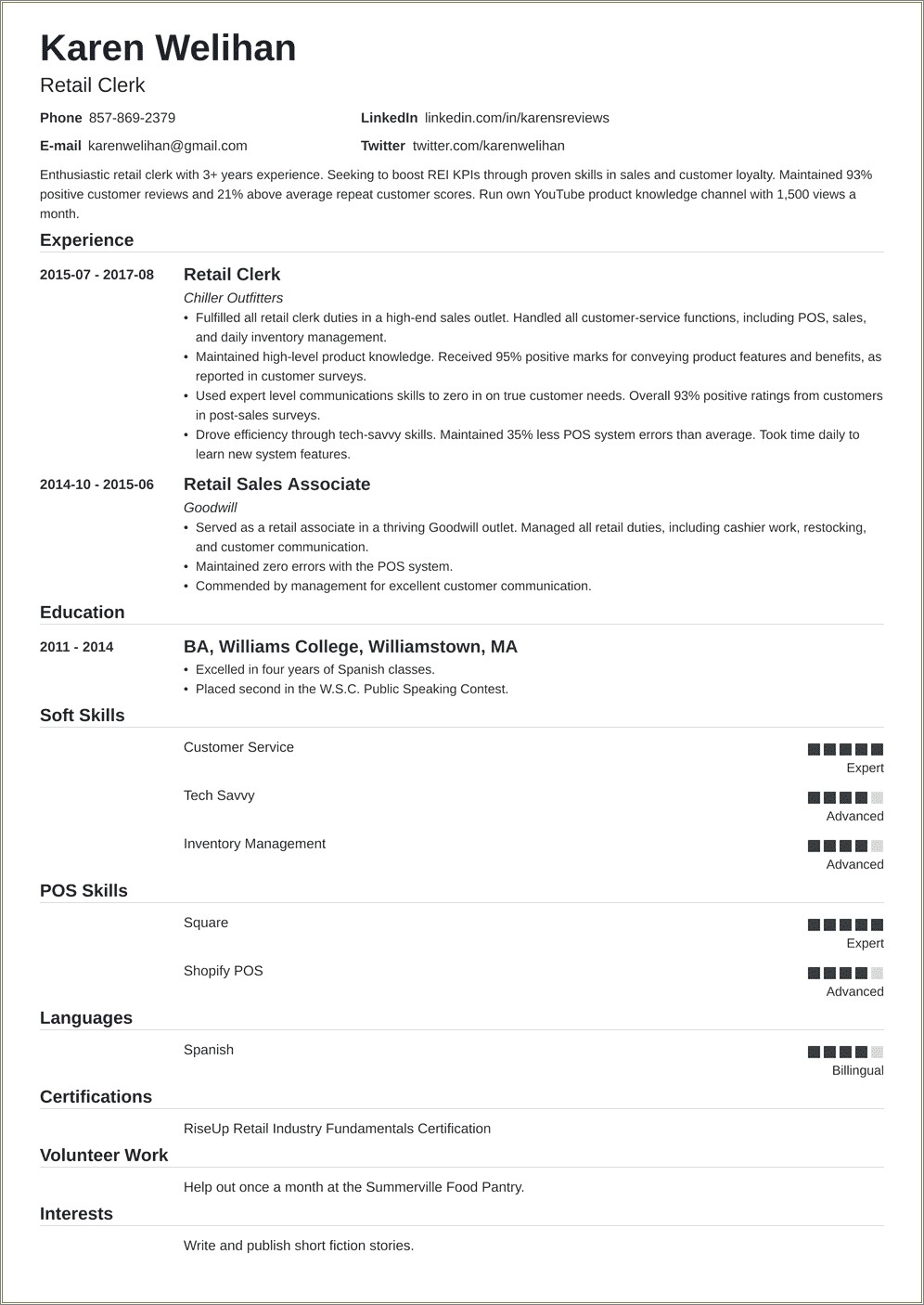 Skills And Abilities For A Retail Resume