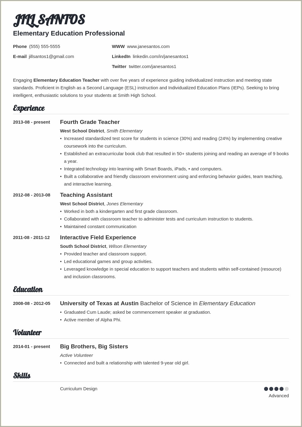 Skills And Abilities For A Teacher Resume