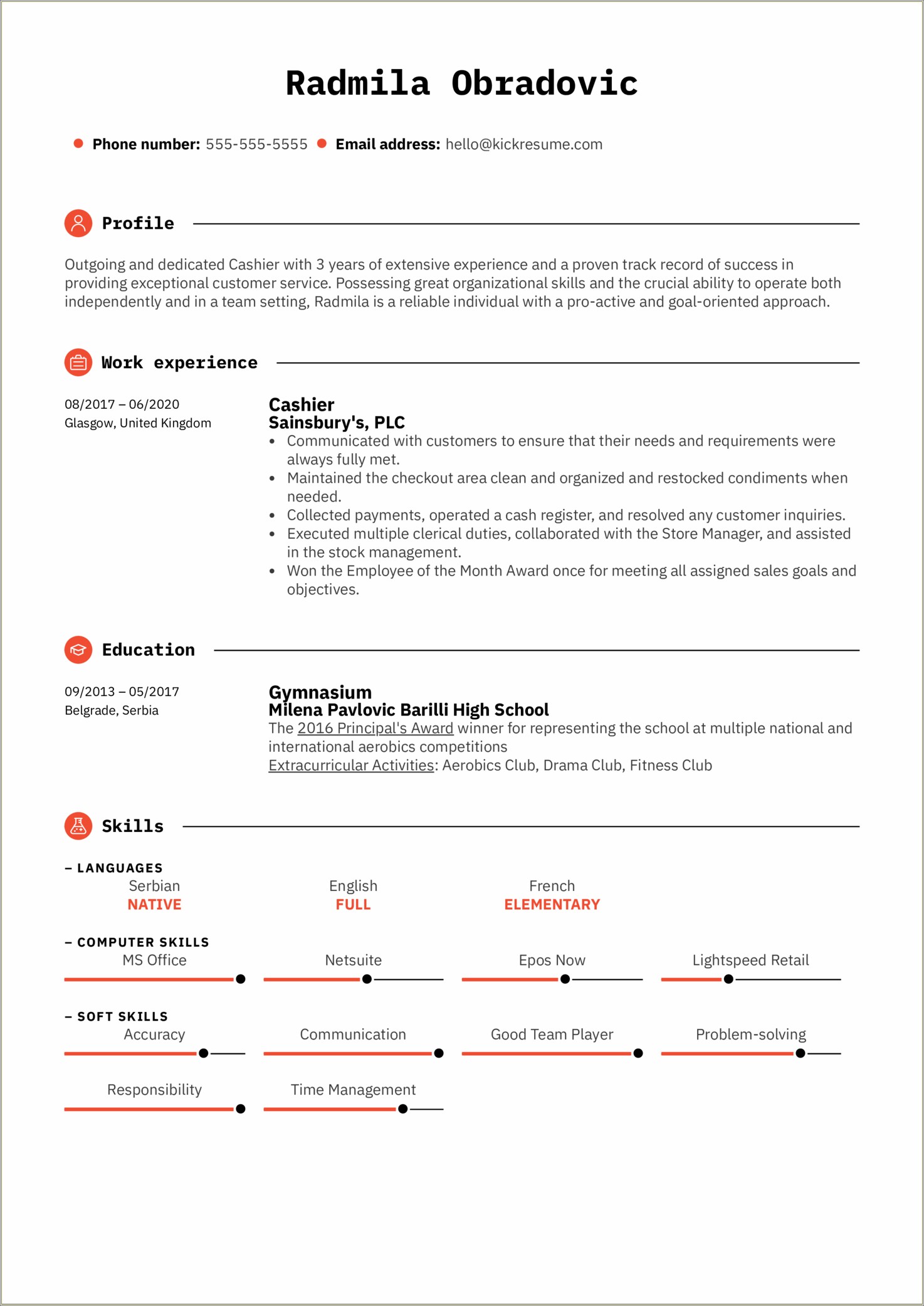 Skills And Abilities For Cashier Resume