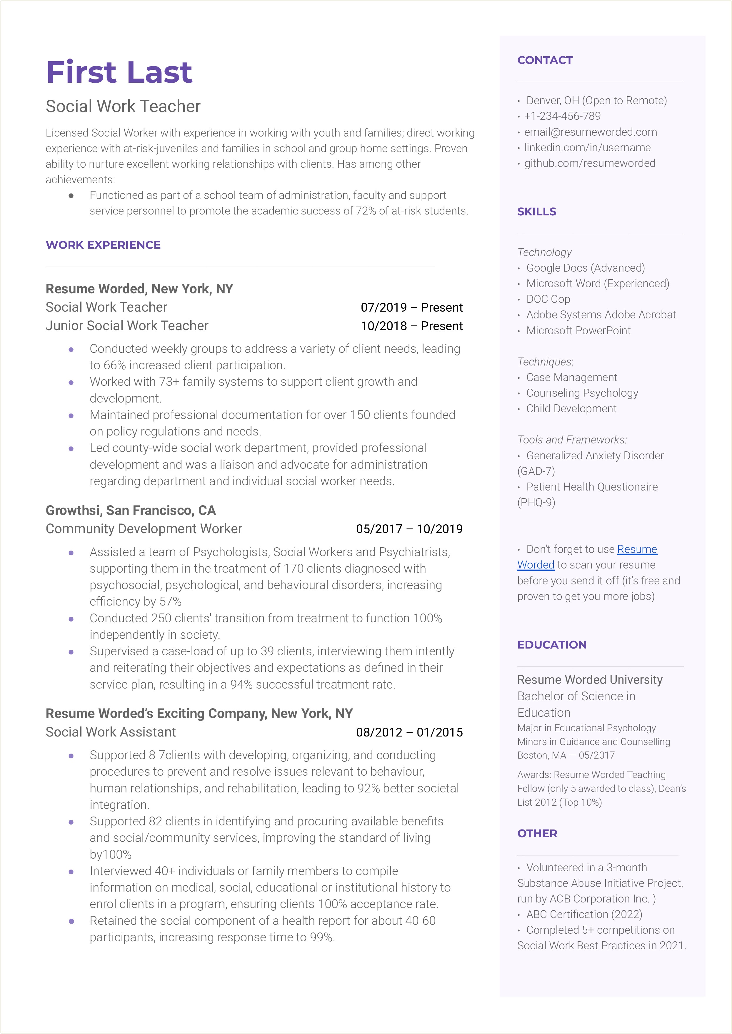 Skills And Abilities For Child Counselor Resume