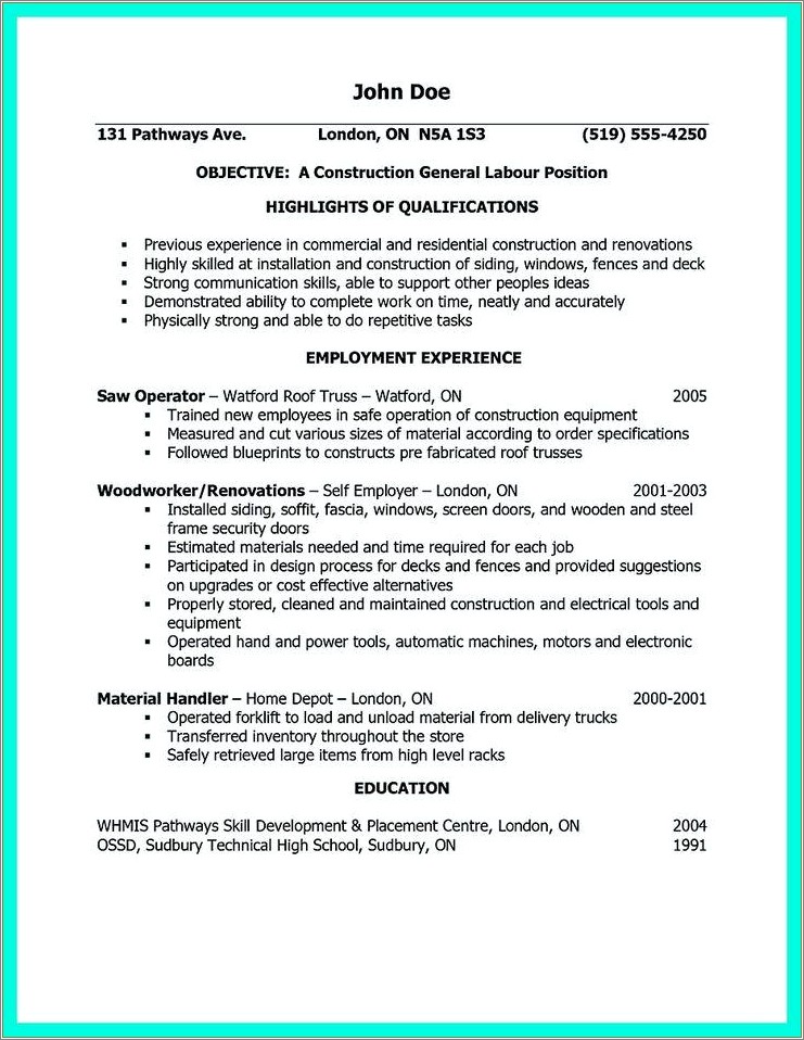 Skills And Abilities For Construction Worker Resume