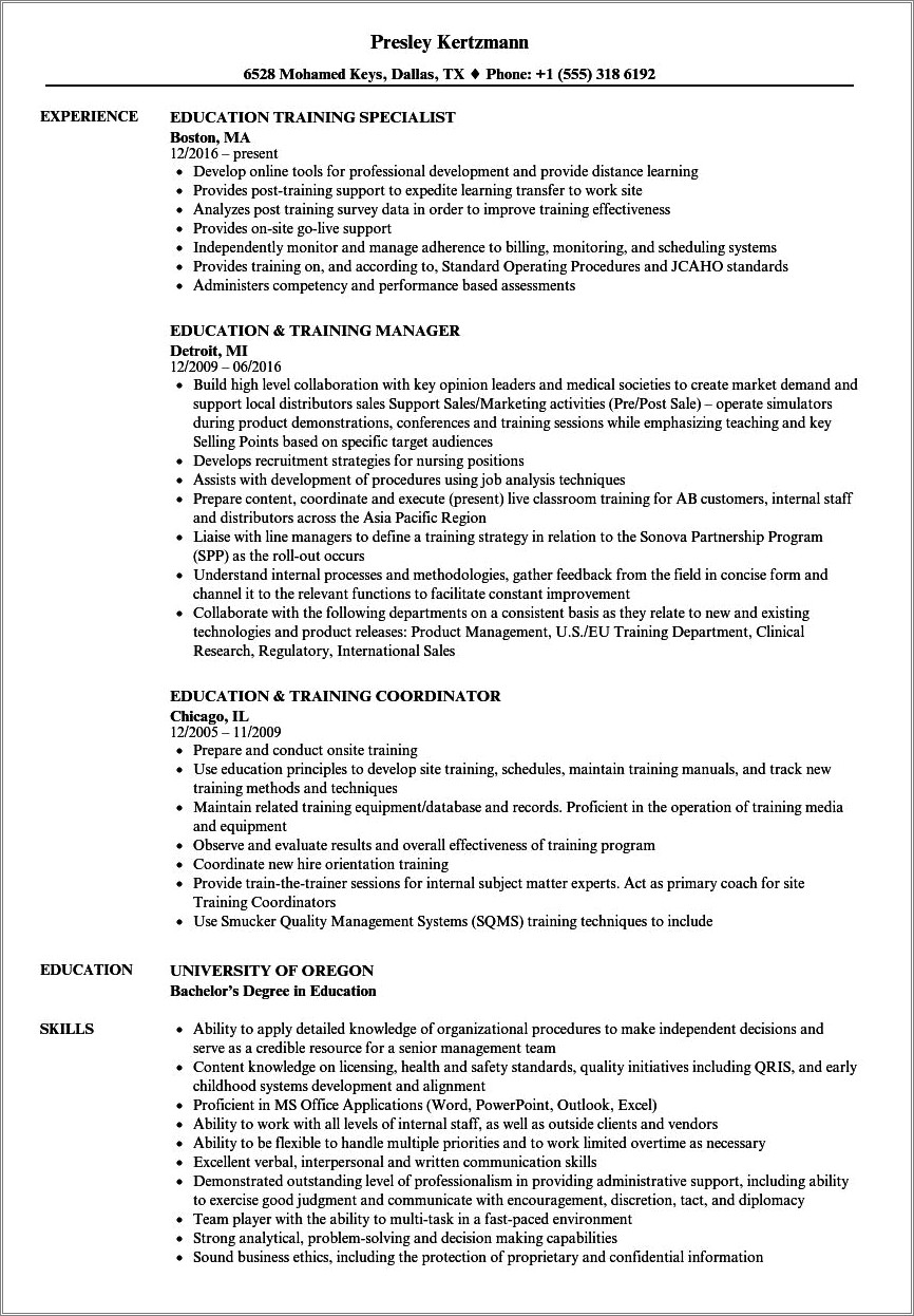 Skills And Abilities For Education Resume