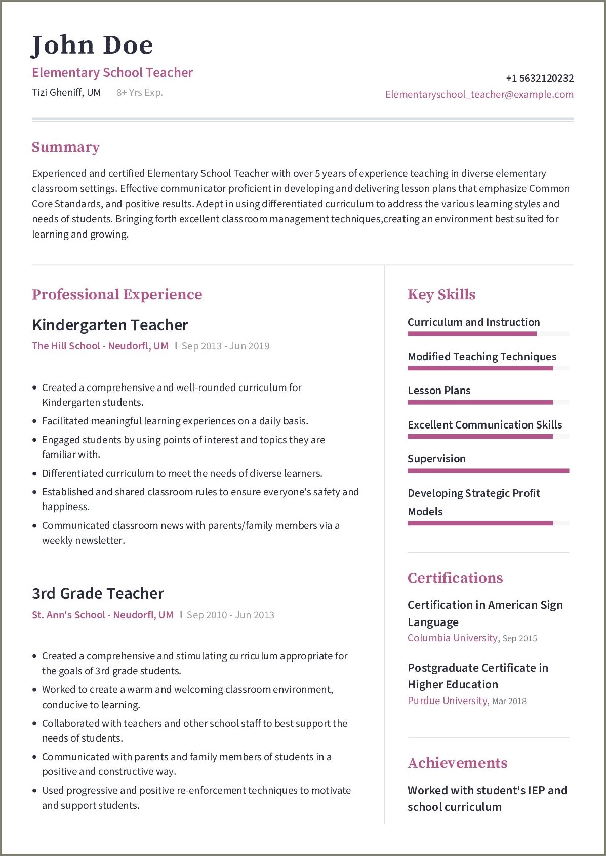 Skills And Abilities For Elementary Administration Resume