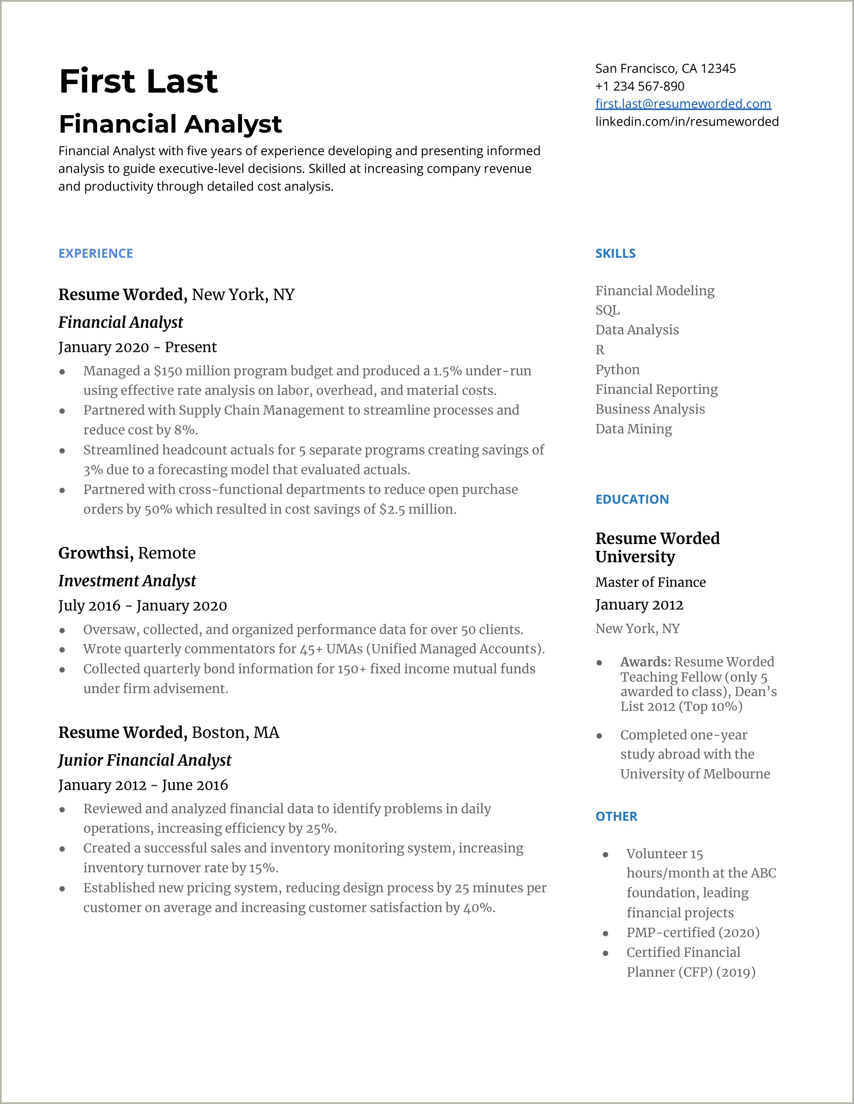 Skills And Abilities For Finance Resume