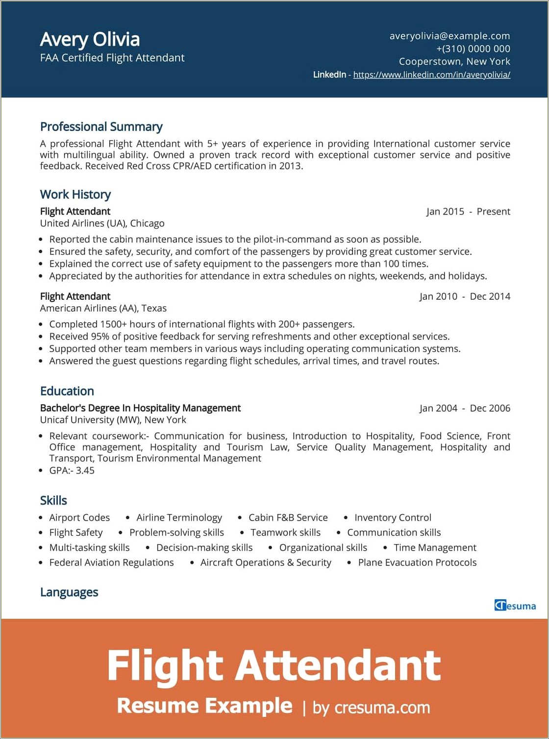 Skills And Abilities For Flight Attendant Resume