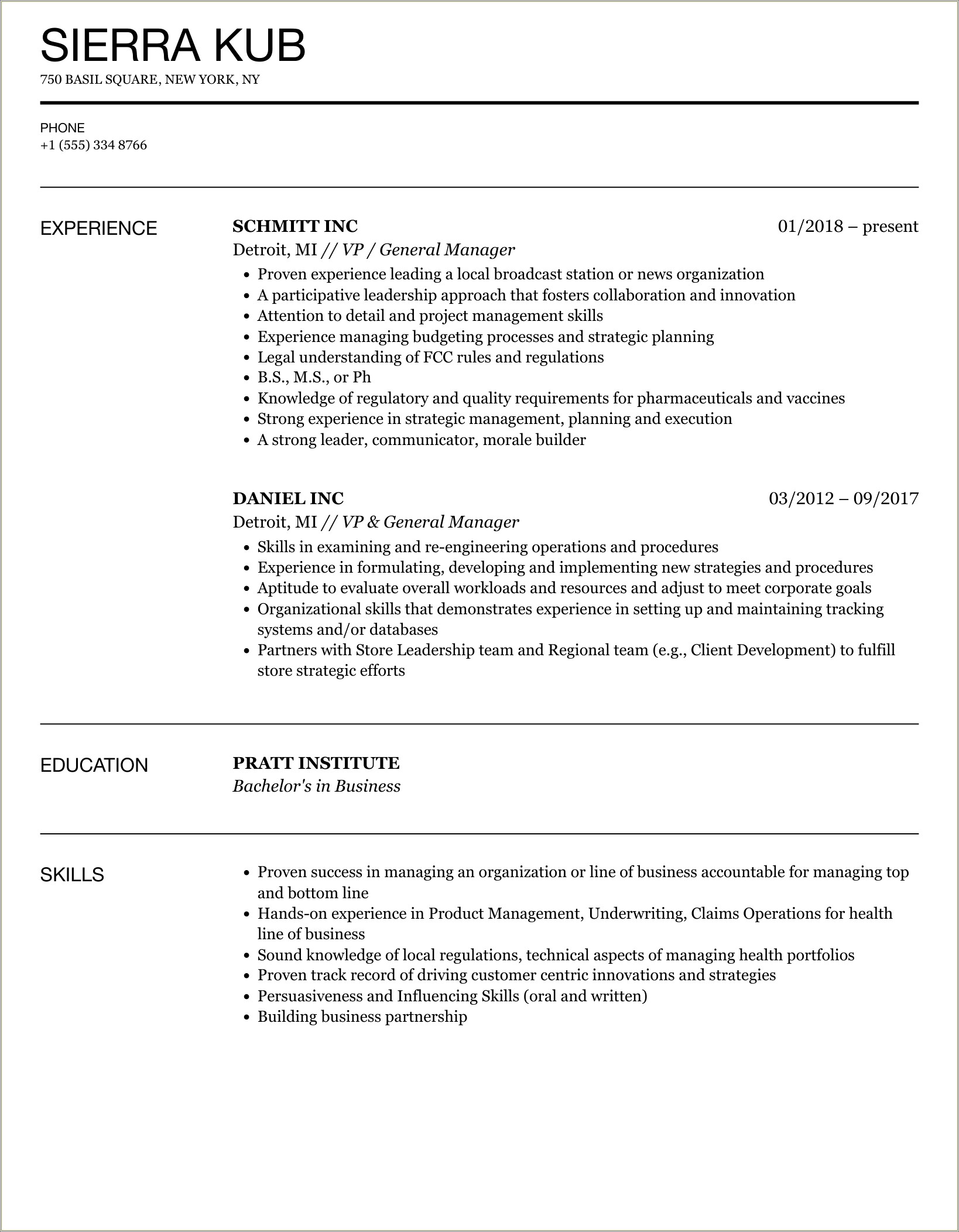 Skills And Abilities For General Manager Resume