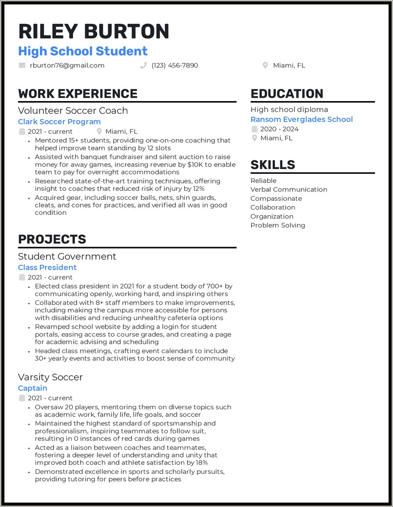 Skills And Abilities For High School Student Resume