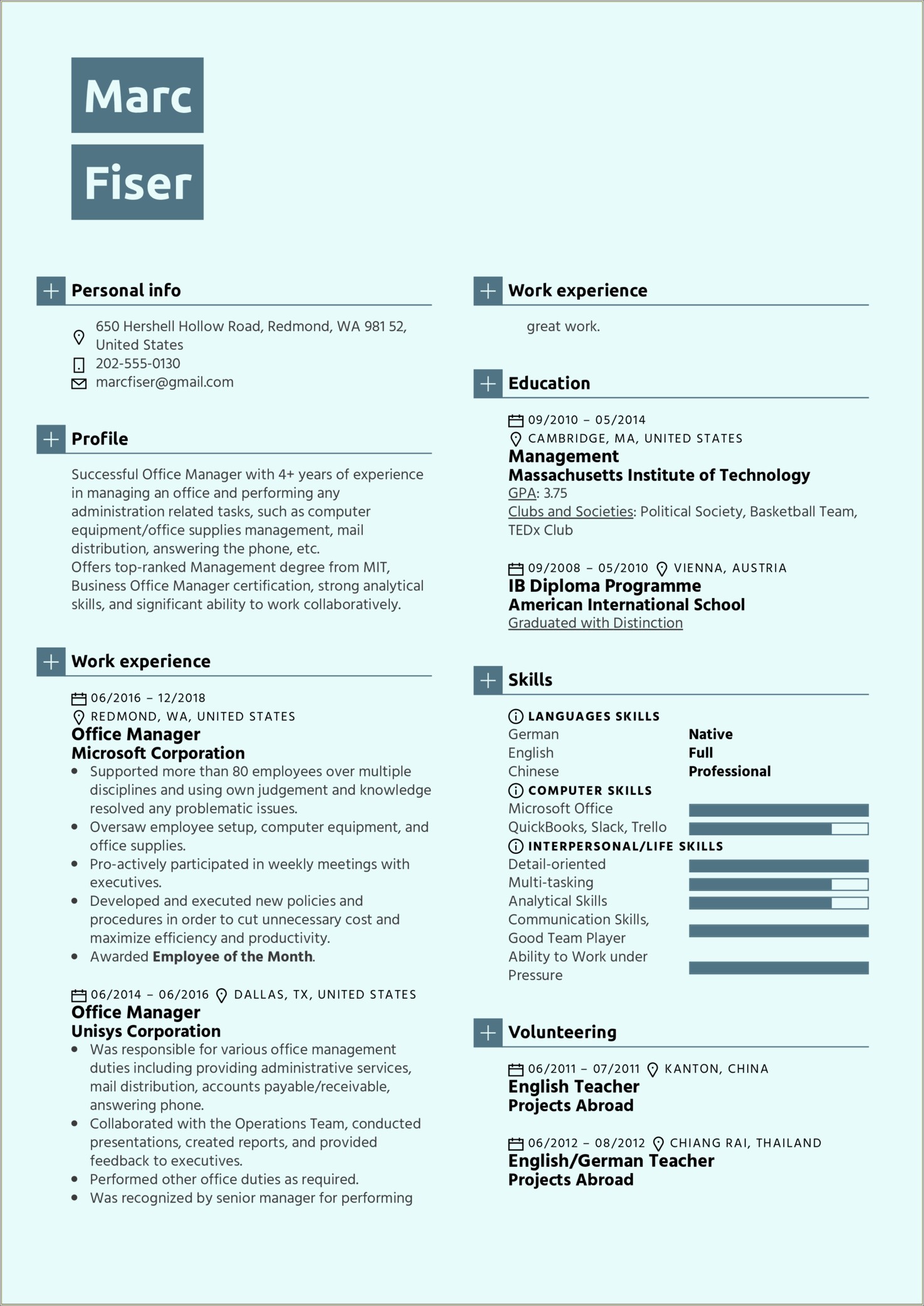 Skills And Abilities For Office Manager Resume