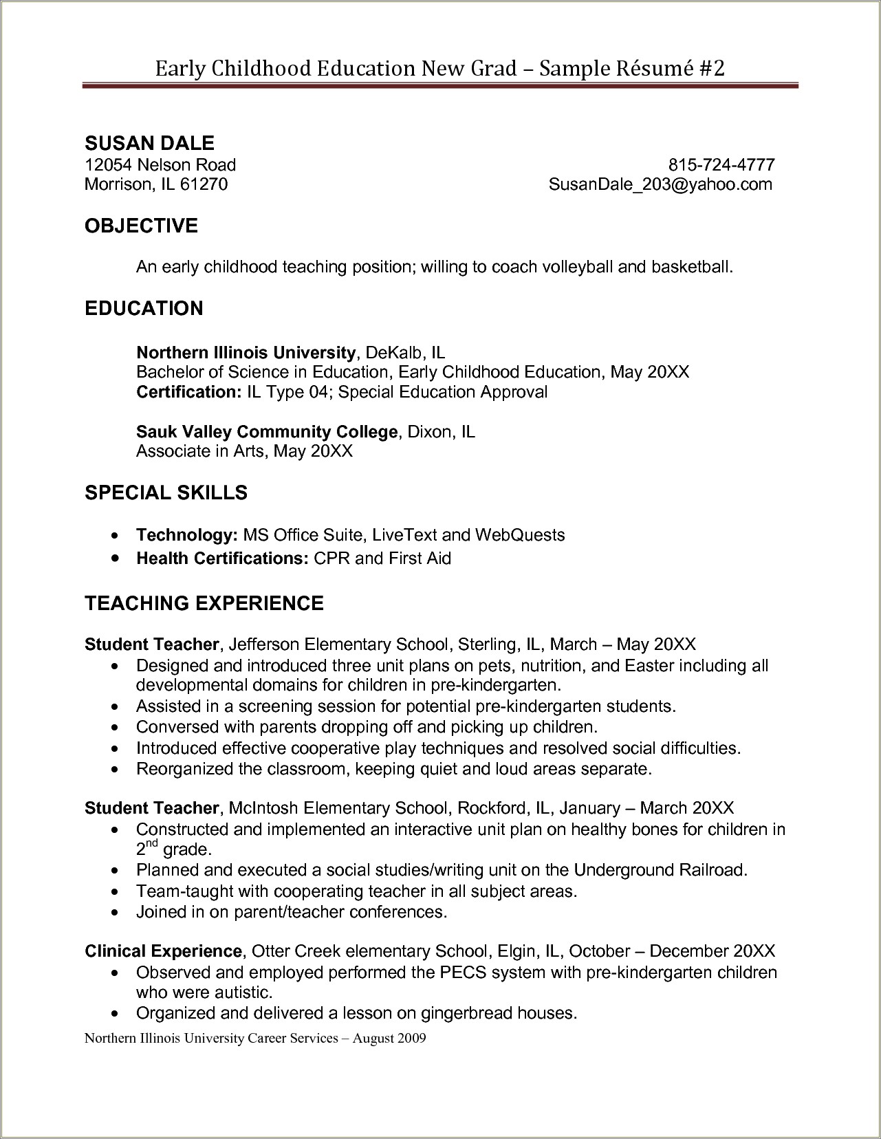 Skills And Abilities For Pre Service Teacher Resume