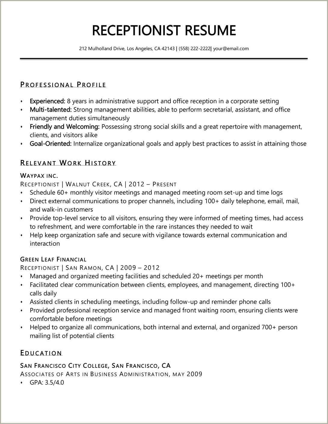 Skills And Abilities For Receptionist Resume