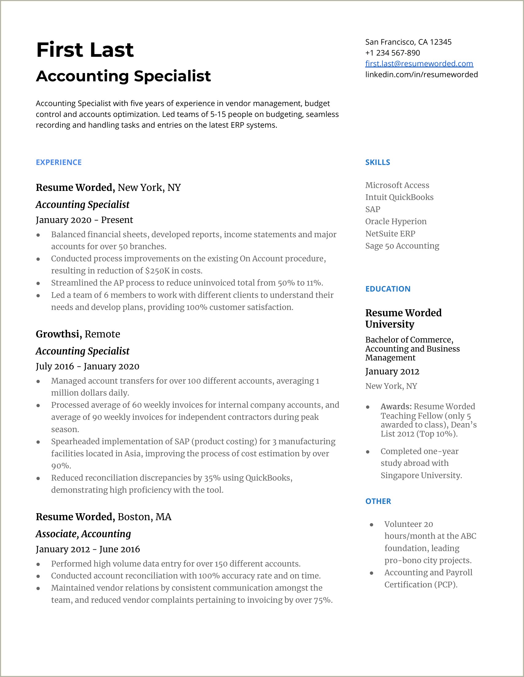 Skills And Abilities For Resume Accounting