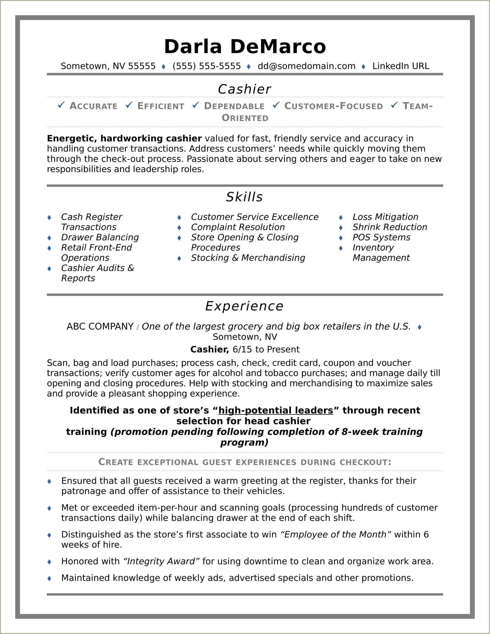 Skills And Abilities For Resume Cashier