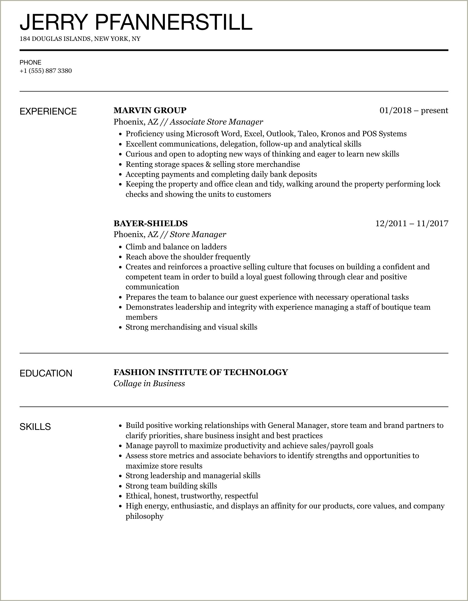 Skills And Abilities For Resume Retail Management