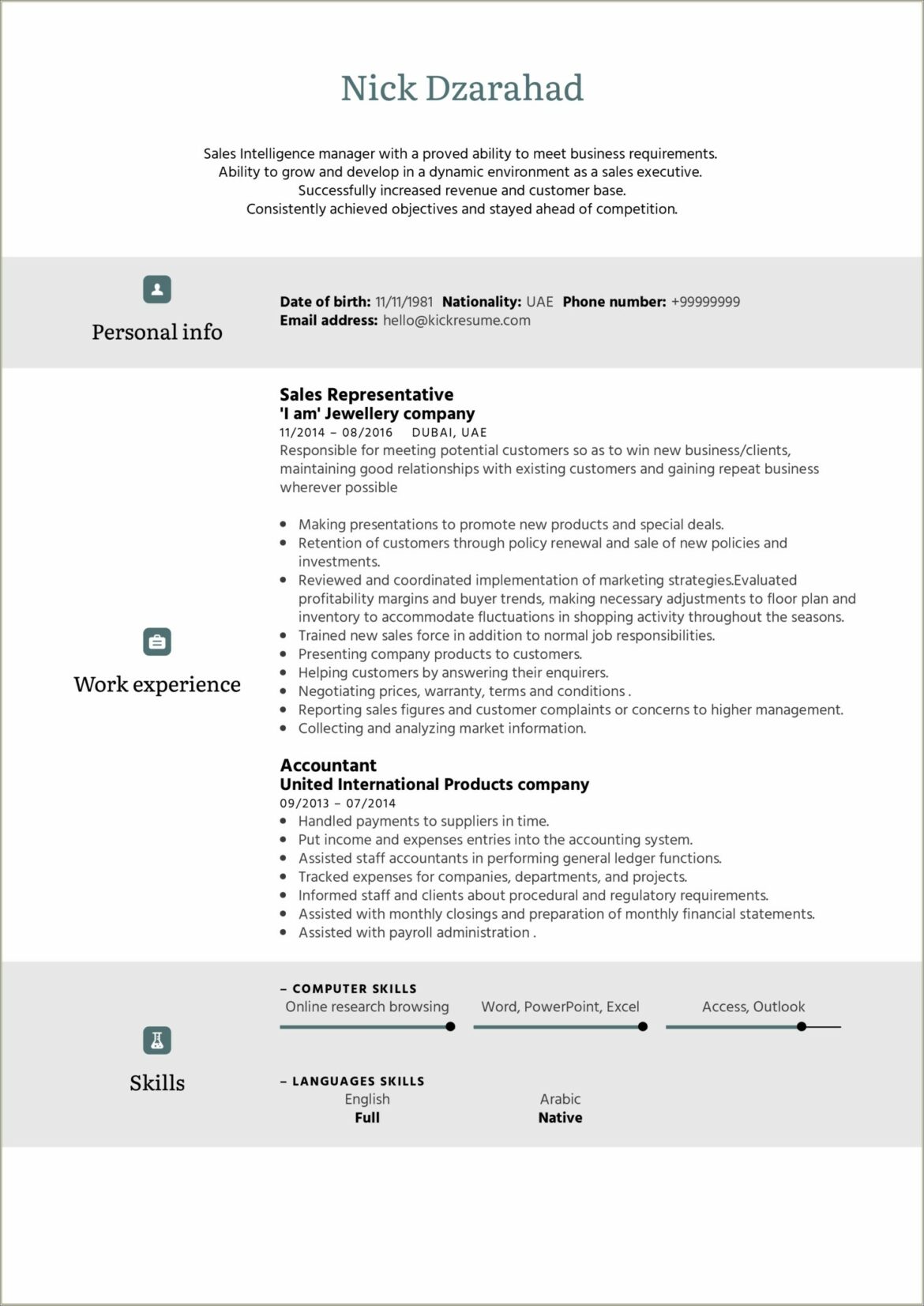 Skills And Abilities For Sales Resume