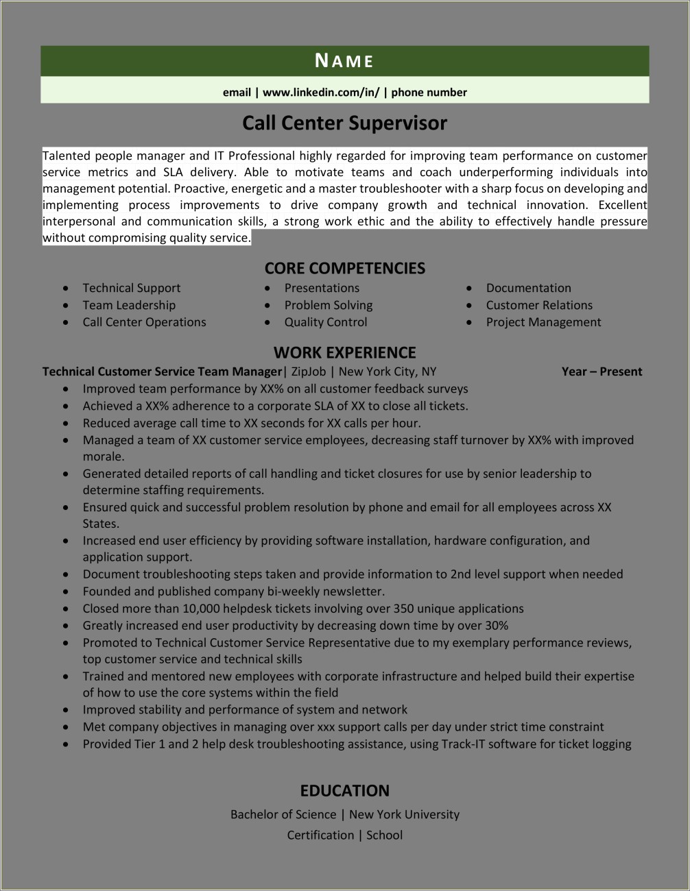 Skills And Abilities For Supervisor Resume