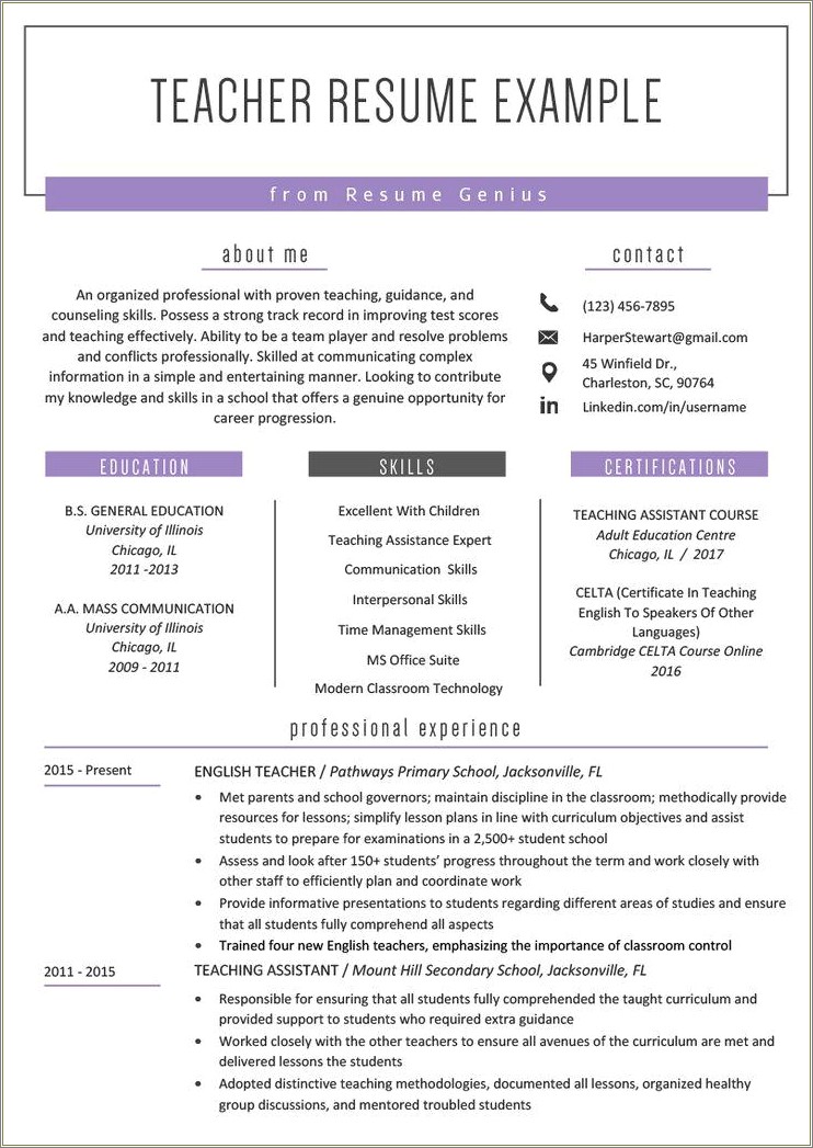 Skills And Abilities In Teaching A Resume