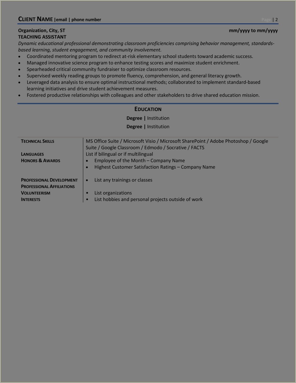 Skills And Abilities In Teaching Resume