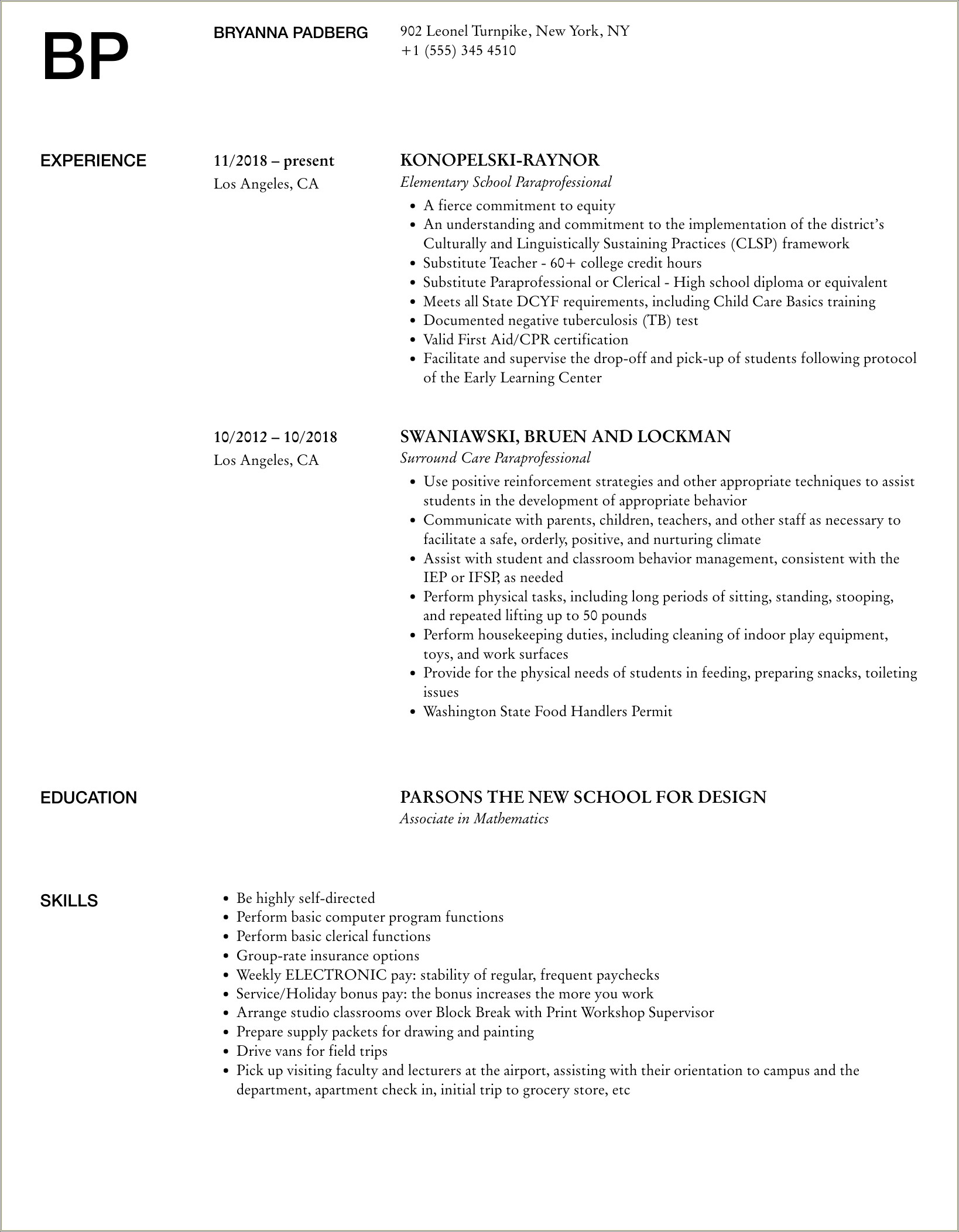 Skills And Abilities On A Resume Is Paraprofessional