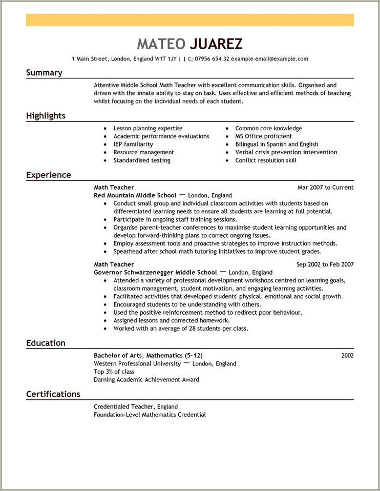 Skills And Abilities On Resume For Teachers