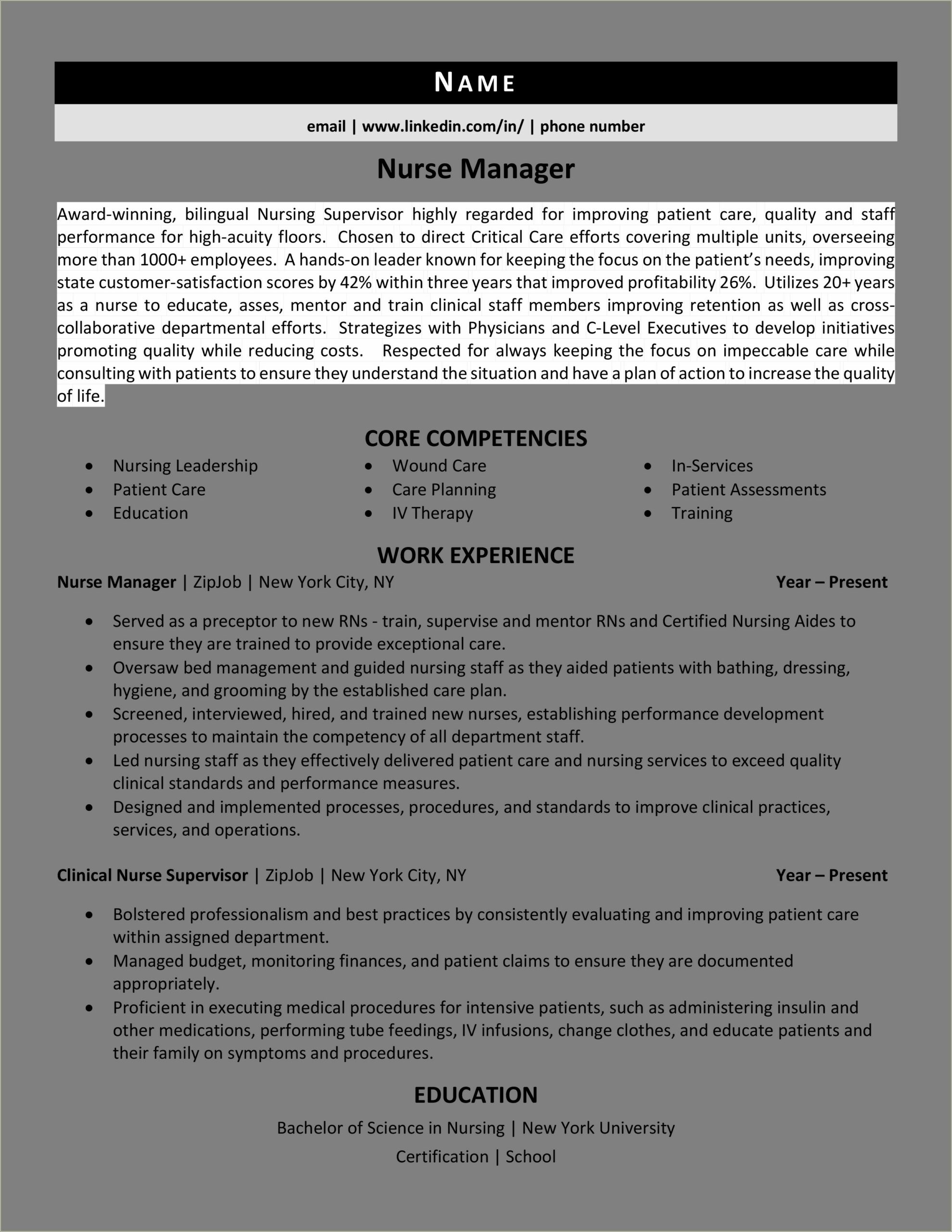 Skills And Abilities Resume For A Nurse