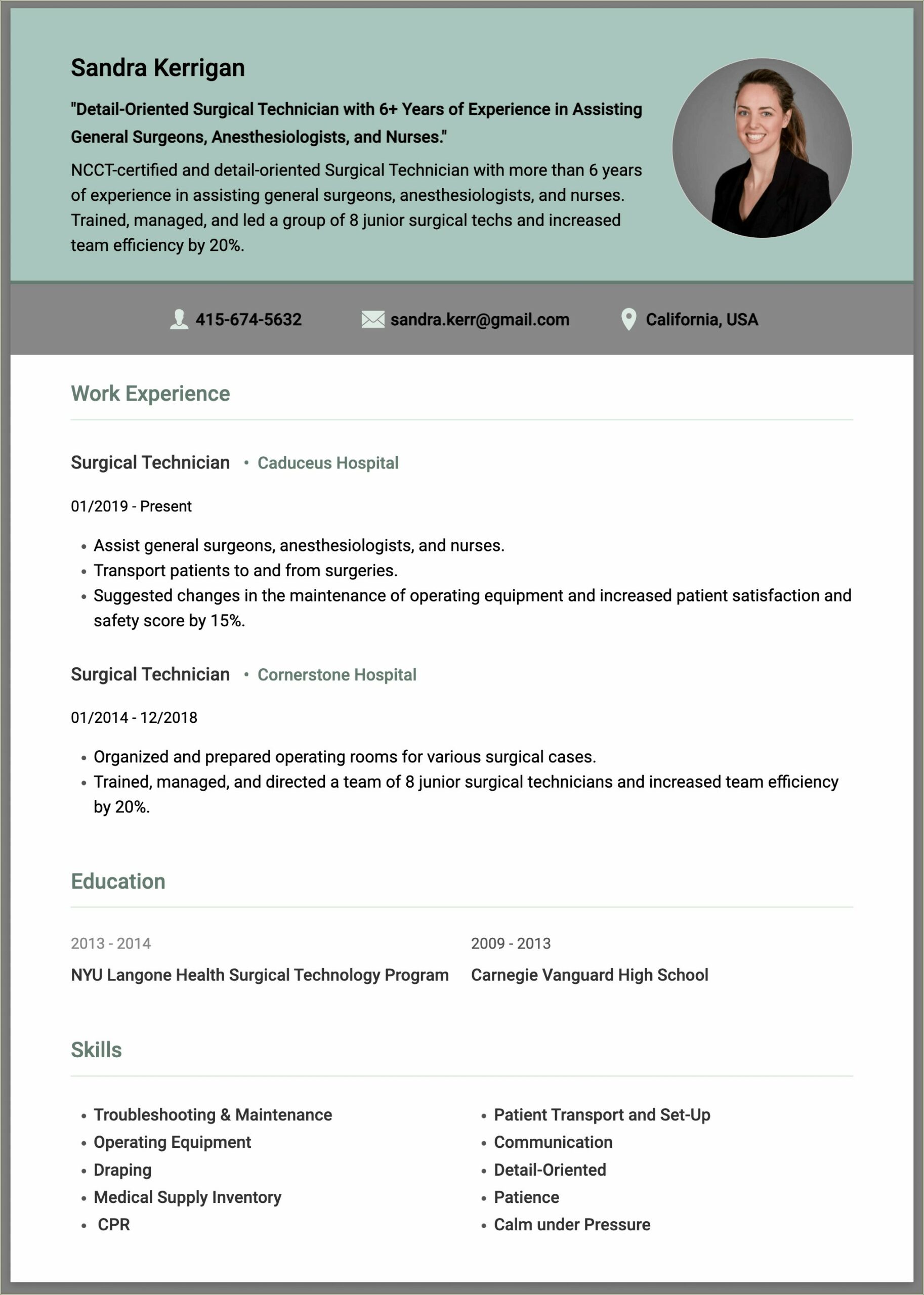 Skills And Abilities Resume For Surgical Technologist