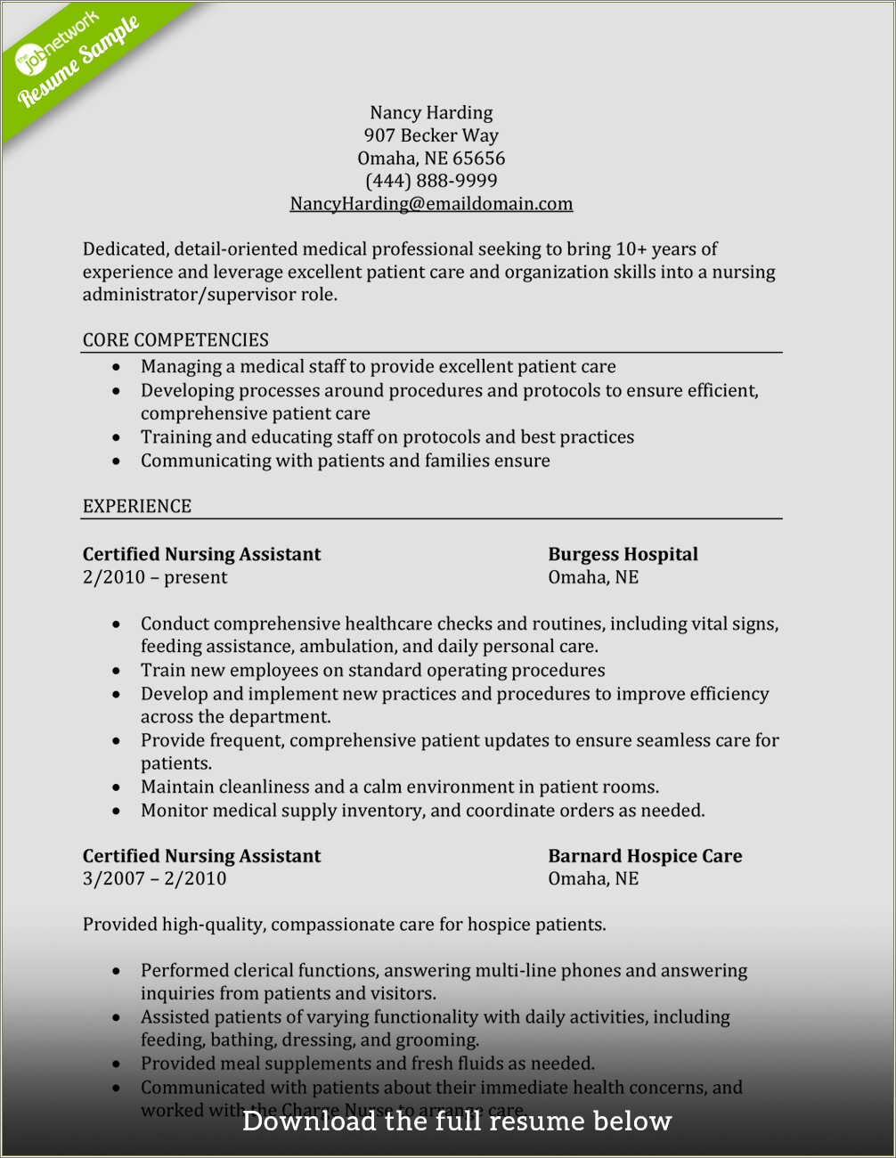 Skills And Ability On Resume Cna