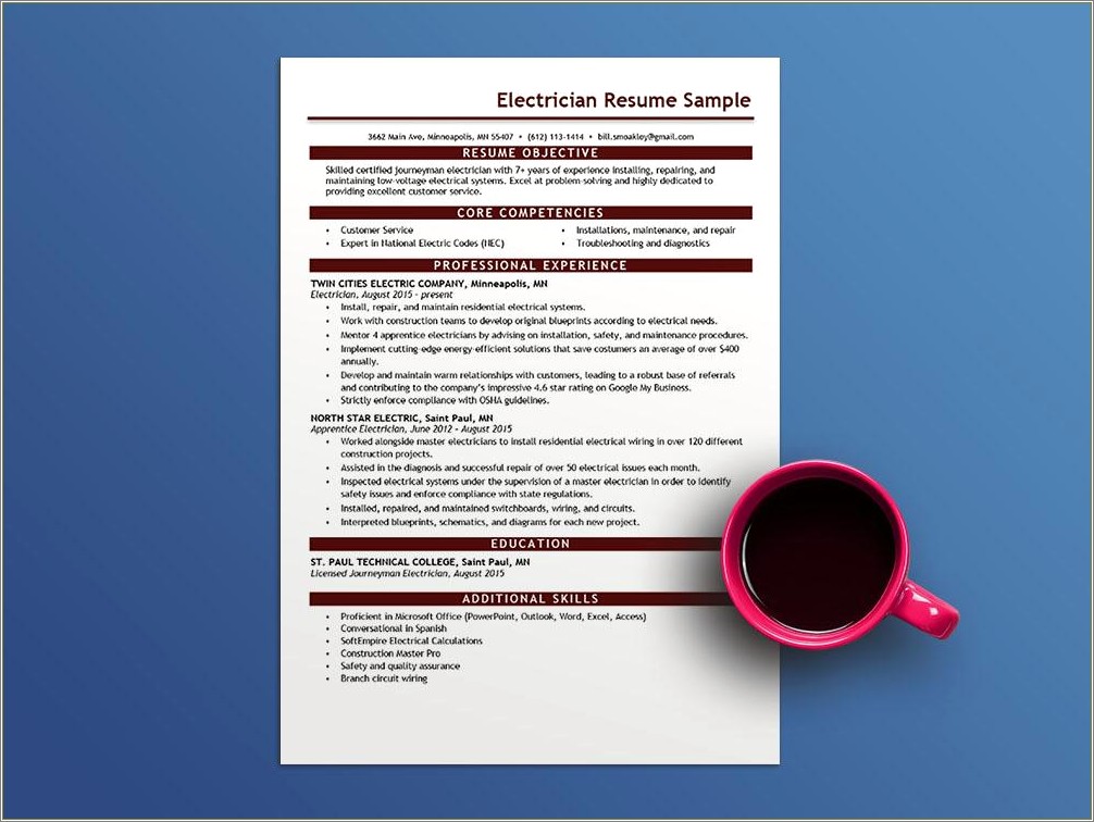 Skills And Certifications Electrician Resume Examples