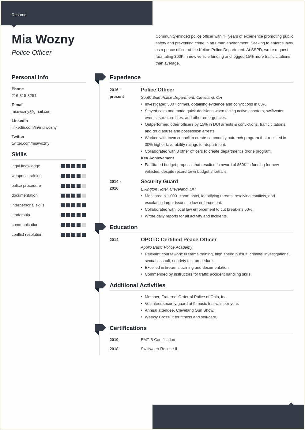 Skills And Certifications Police Officer Resume