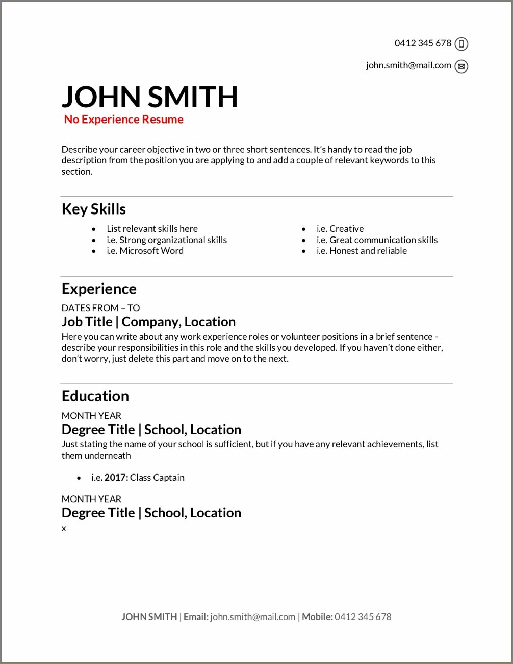 Skills And Experience Based Resumes With No Dates