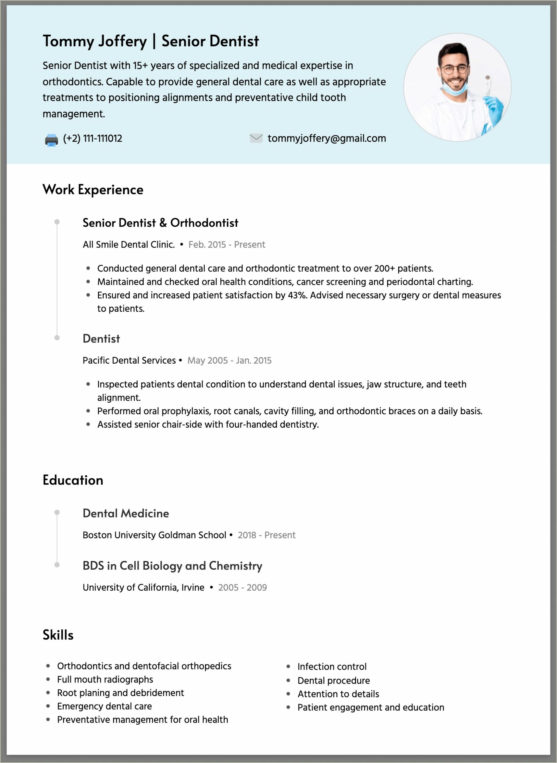 Skills And Experience In Dental Resume