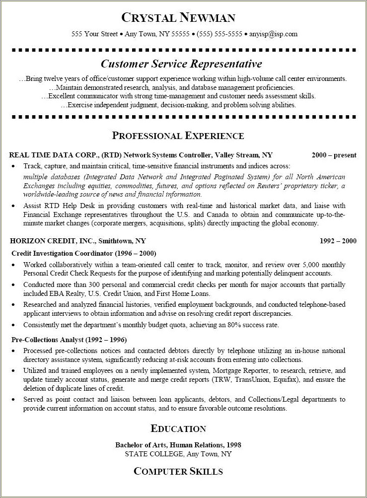 Skills And Expertise In Customer Service For Resume