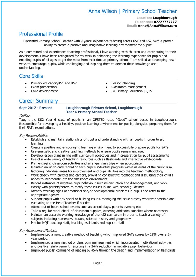 Skills And Highlights Resume History Teacher