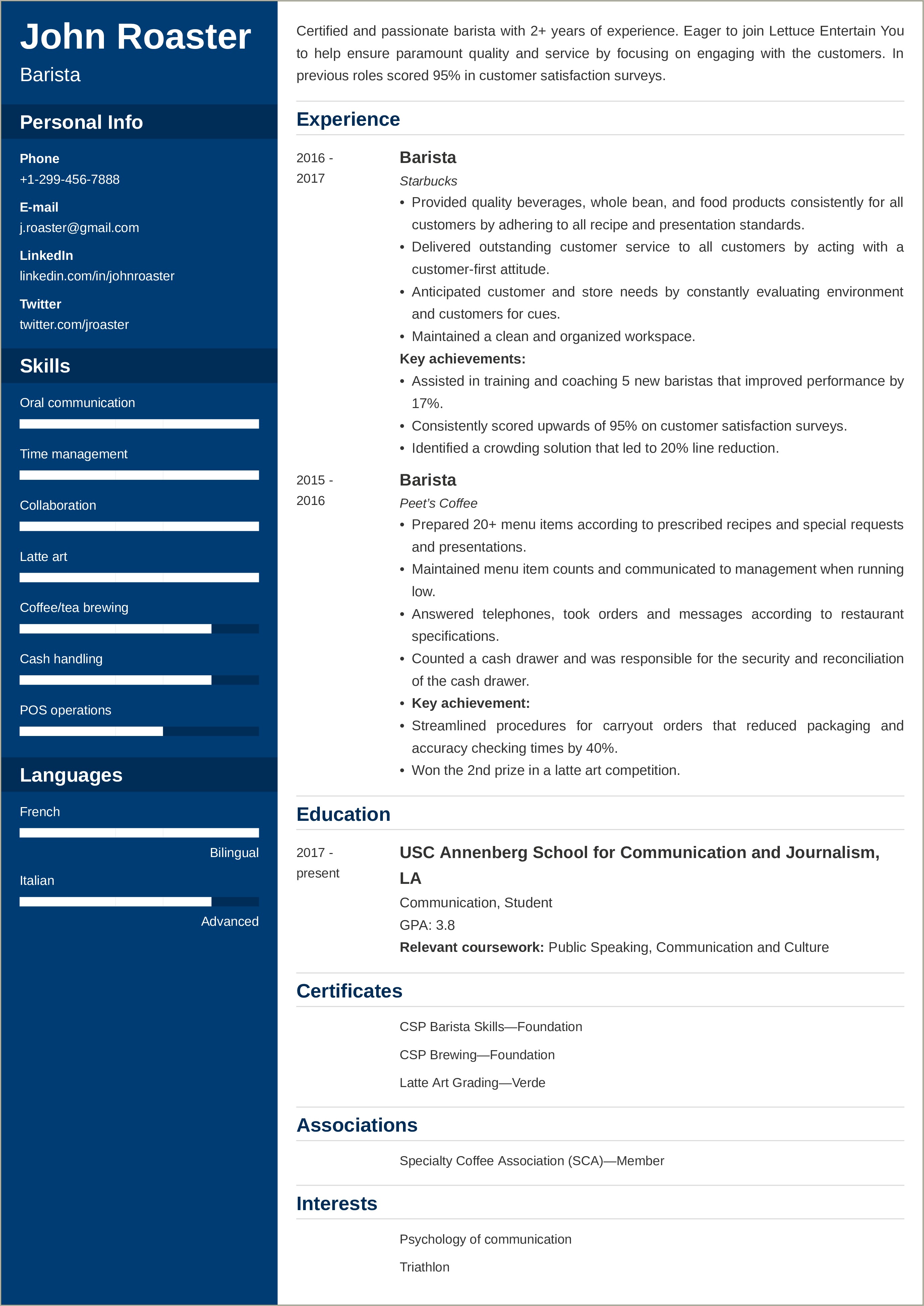 Skills And Interest Examples For Resume