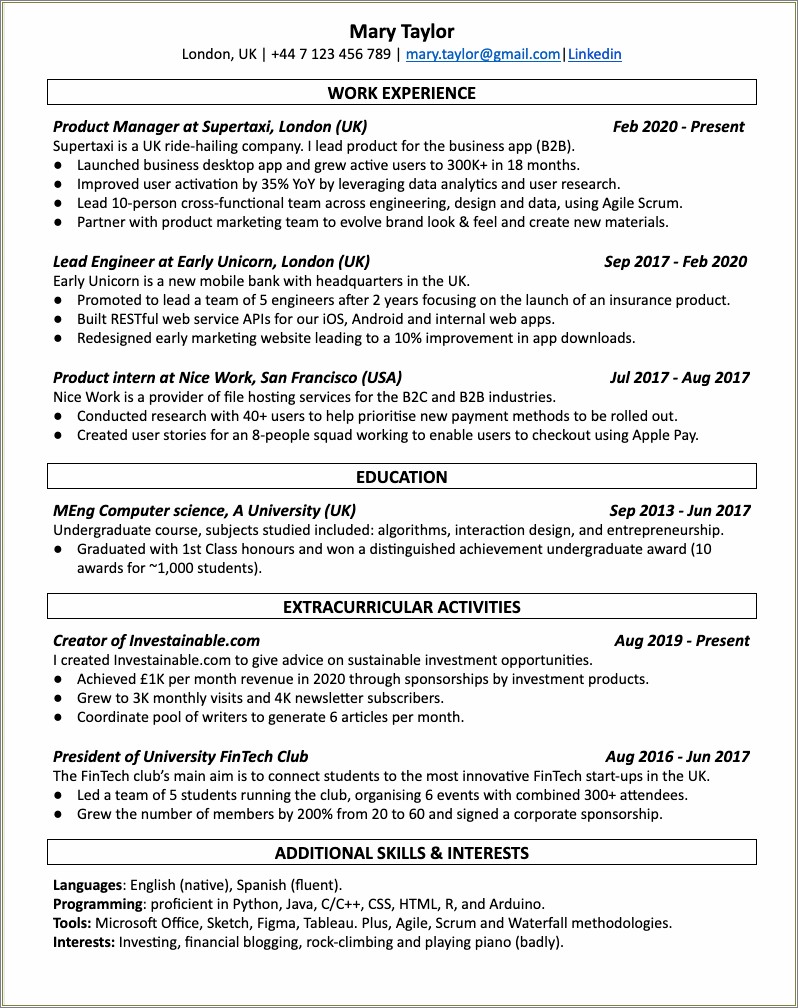 Skills And Interests Examples On Resume