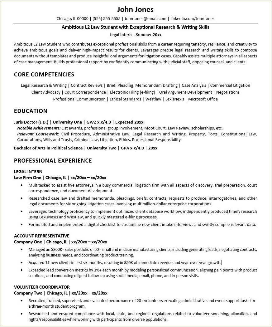 Skills And Interests Law School Resume