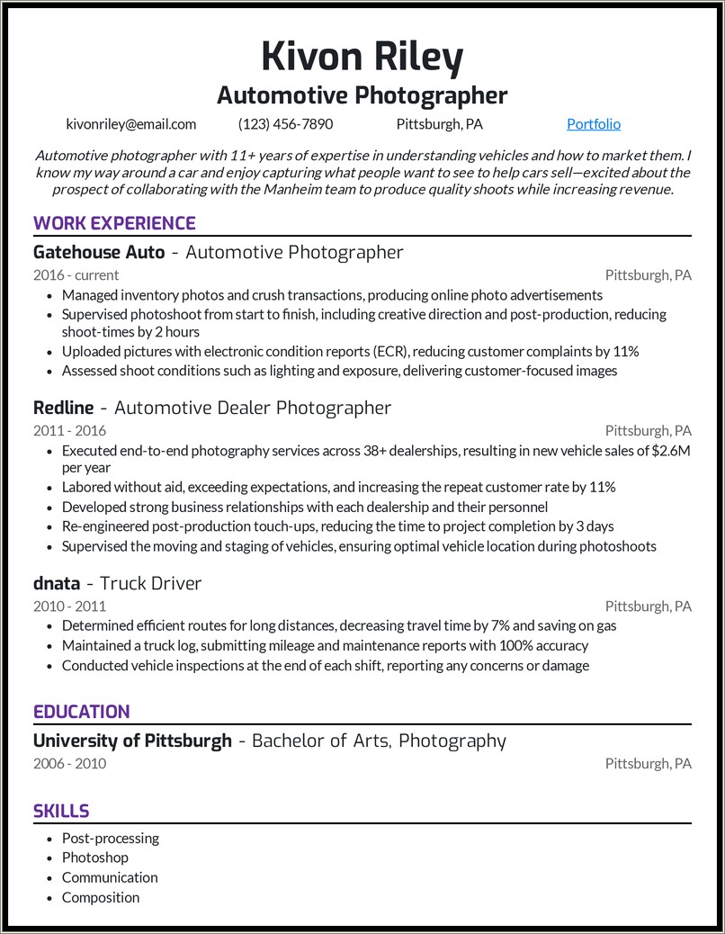 Skills And Interests On Resume For A Photography