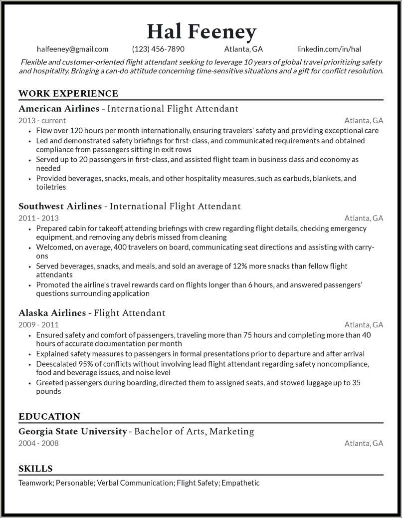 Skills And Interests Resume Flight Attendant