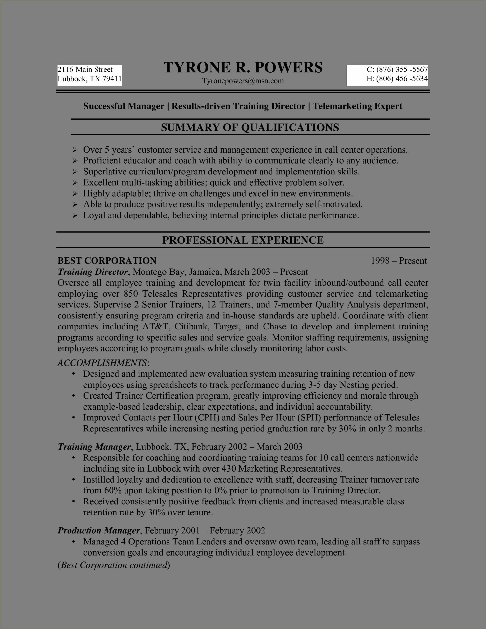 Skills And Qualifications For Customer Service Resume