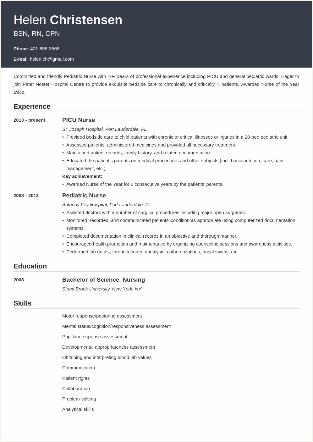 Skills And Qualities Of A Paediatric Resume