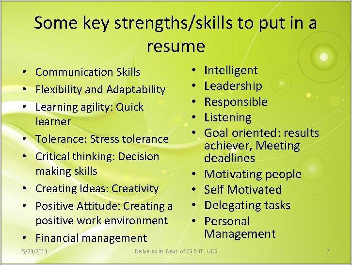 Skills And Strengths Resume Work Well Alone Self