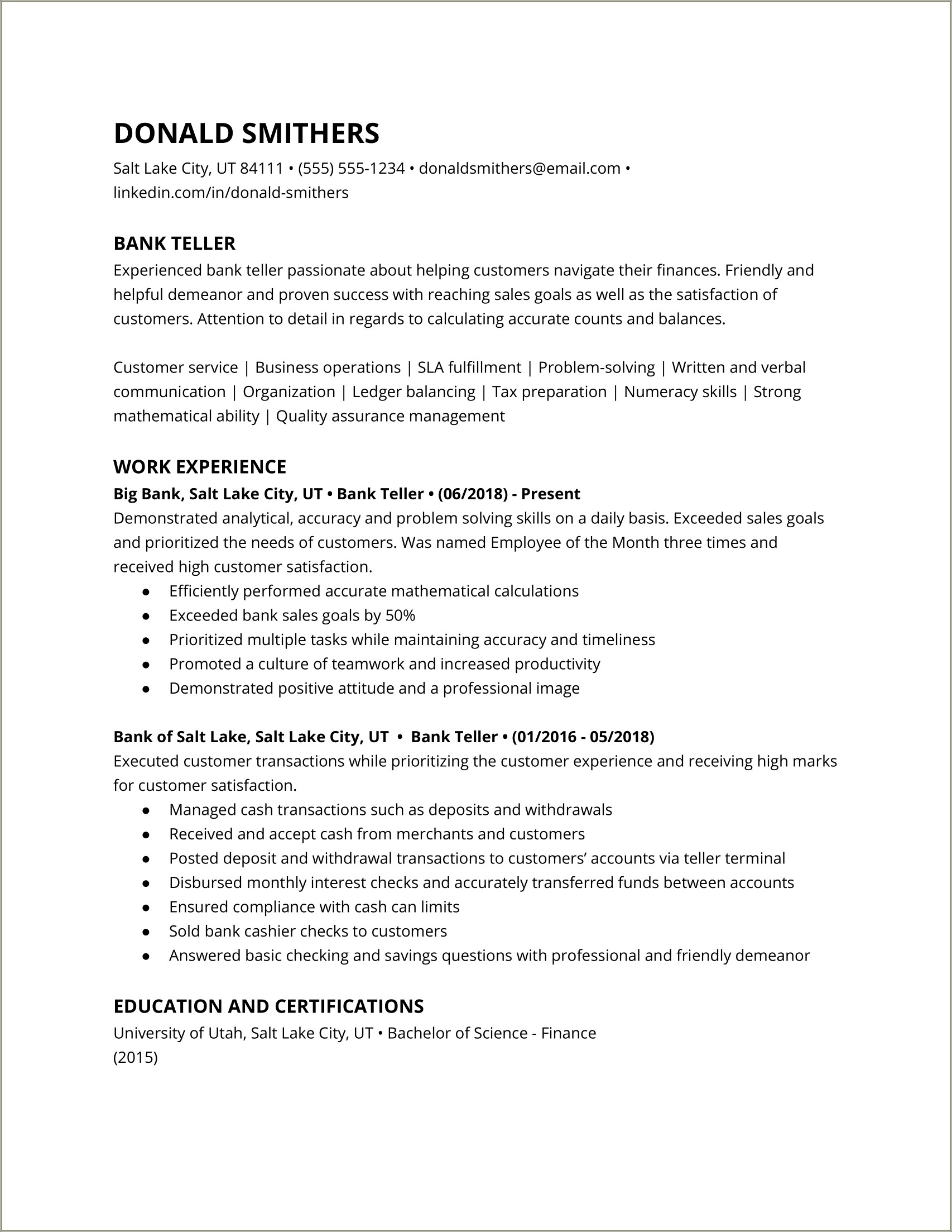 Skills And Talents Examples For Resume