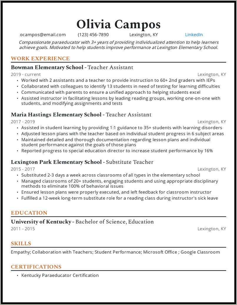 Skills As A Paraeducator On A Resume