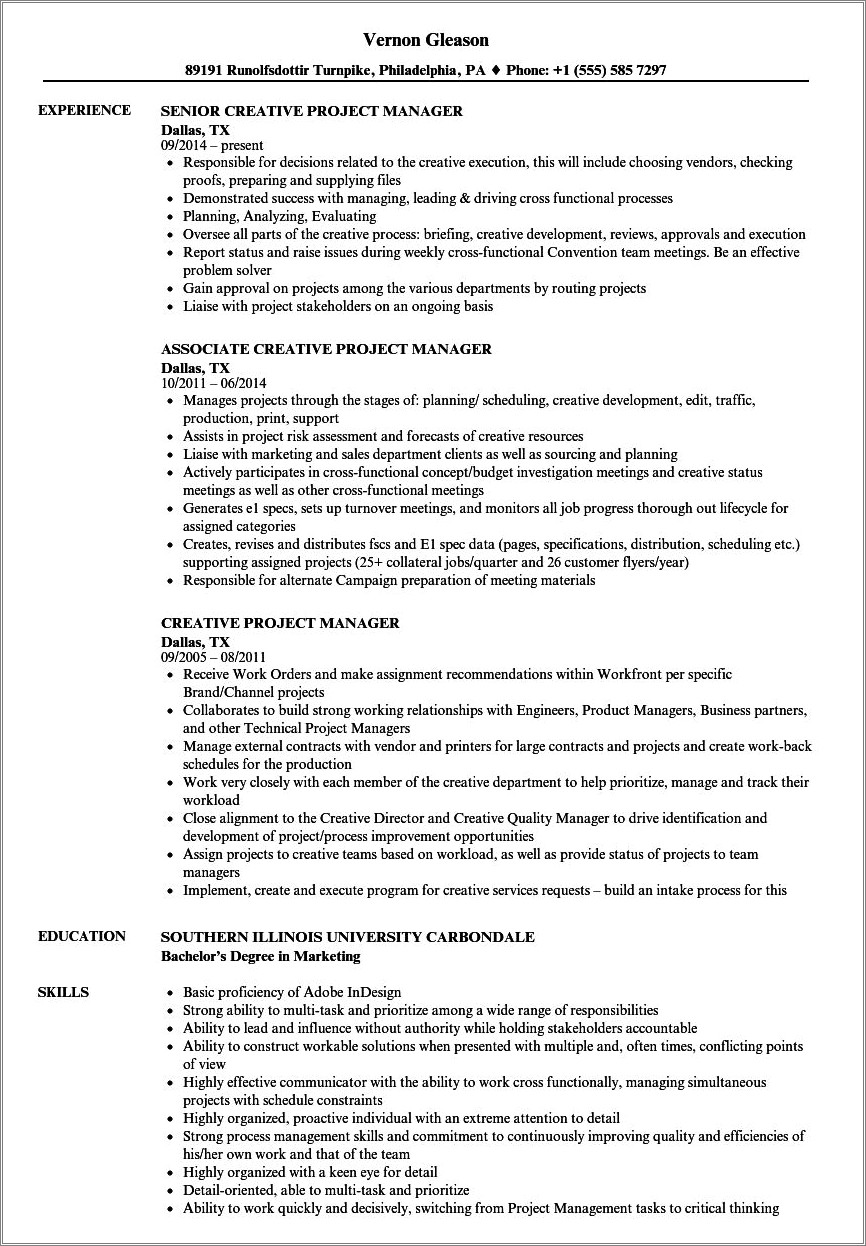 Skills Assignments Projects On A Resume