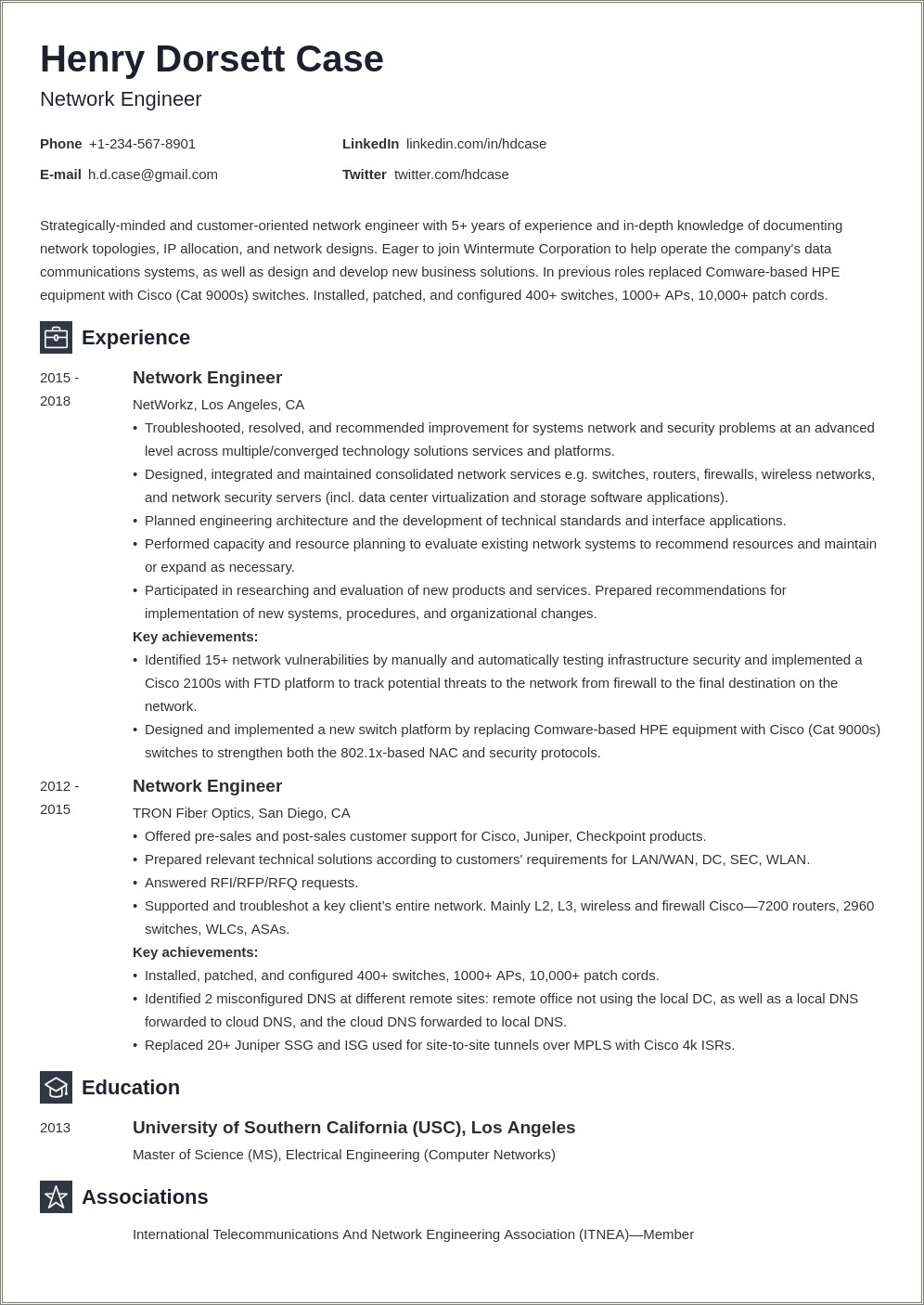 Skills Based Entry Level Network Engineer Resume